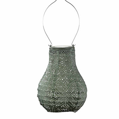 Green pear-shaped 'Lumiz' 'Bulb' outdoor lantern, great for bringing light to outdoor living areas, displayed on a plain white background, viewed from the front.