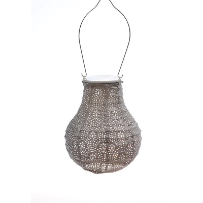 Grey pear-shaped 'Lumiz' 'Bulb' outdoor lantern, great for bringing light to outdoor living areas, displayed on a plain white background, viewed from the front.