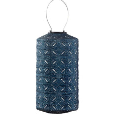 Dark-blue cylindrical 'Lumiz' 'Cylinder' outdoor lantern, great for bringing light to outdoor living areas, displayed on a plain white background, viewed from the front.