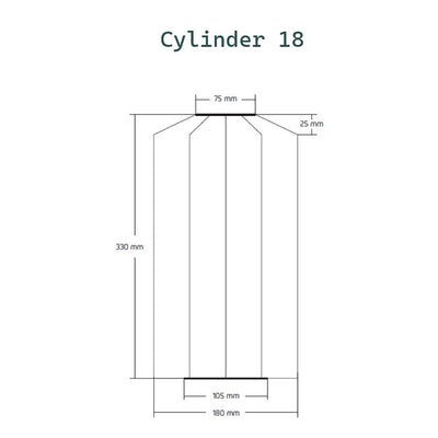 Diagram showing the dimensions of the Lumiz Cylinder outdoor lantern, designed for efficient outdoor lighting in living spaces.