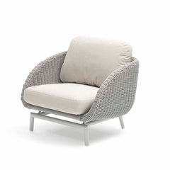 Light-grey modern rope 'Sorrento' outdoor armchair, great for alfresco furniture setups, displayed on a plain white background, viewed from a front angle.