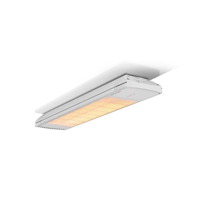 White 2800W 'Heatscope' outdoor electric radiant heater, great for bringing warmth to outdoor living areas, displayed on a plain white background, viewed from a front angle.