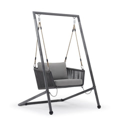 110 cm dark grey rope 'Truro' hanging chair, great for enhancing outdoor living, displayed on a plain white background, viewed from a front angle.