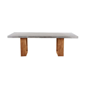 Zen concrete table with customizable Teak or metal legs, perfect for outdoor furniture settings.