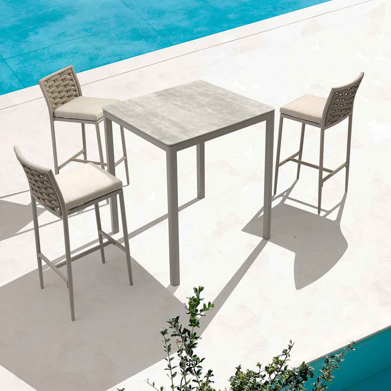 Ella Outdoor Aluminium Square Bar Table with Ceramic Glass Top 90 cm