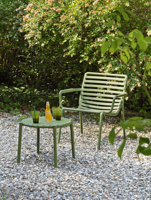 Designer Raffaello Galiotto's Doga Range of Outdoor Furniture, featuring vibrant Outdoor Chairs with and without armrests.