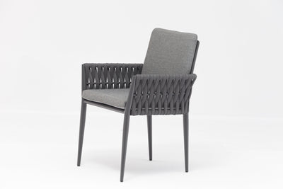 Grey rope 'Lawson' outdoor dining chair, perfect for alfresco furniture setups, displayed on a plain white background, viewed from a front angle.